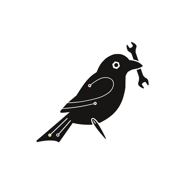 Med City Makerspace crow icon in black on a white background